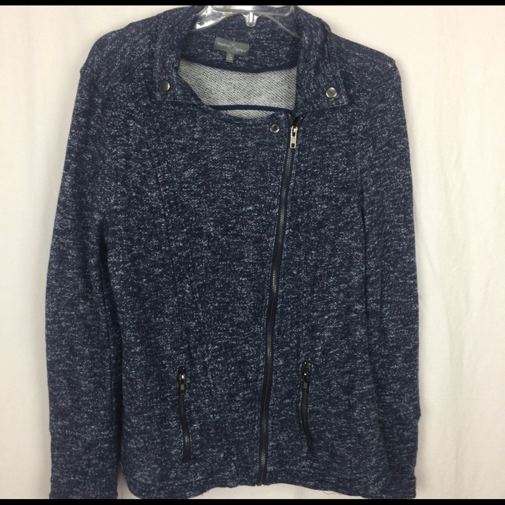 Market & Spruce moto style blue jersey jacket- XL